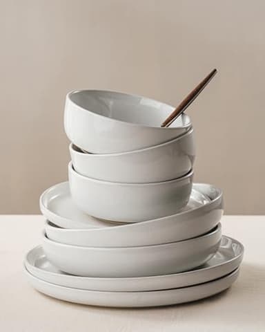 Famiware Milkyway Plates and Bowls Set, 12 Pieces Dinnerware Sets, Dishes Set for 4, White - Image 8