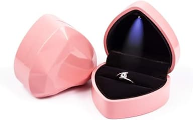 Heart Ring Box with LED Light, Luxury LED Lighted Engagement Ring Box, Velvet Earrings Jewelry Case with Light, Jewelry Display Box for Wedding, Engagement, Proposal, Birthday and Anniversary-Pink - Image 2