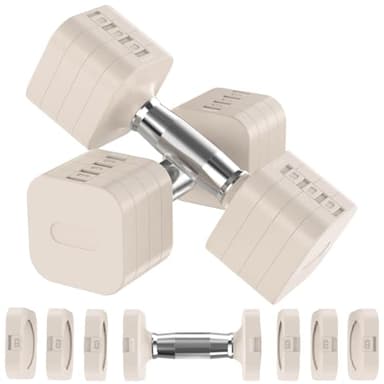 Hezeyferg Adjustable Dumbbells Set of 2, Adjustable Weight Dumbbells with 4 Levels 4.4lb, 6.6lb, 8.8lb, 11lb, Hand Weights Sets for Women/Men Home Gym Full Body Workout (Beige) - Image 1