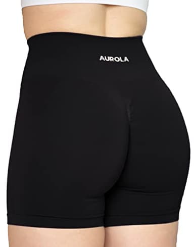 AUROLA Intensify Workout Shorts for Women Seamless Scrunch Short Gym Yoga Running Sport Active Exercise Fitness Shorts,Black,M - Image 1