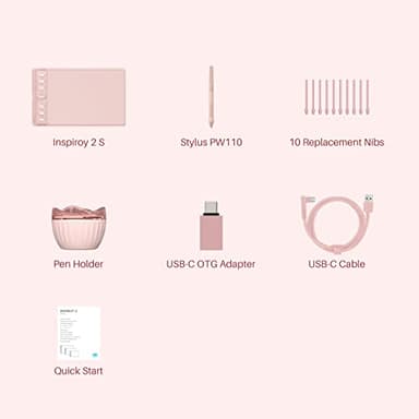 HUION Inspiroy 2 Small Drawing Tablet, Digital Art Tablet with Scroll Wheel, 6 Hot Keys, Battery-Free Stylus, Pink Graphics Tablet for Drawing, Design, Writing, Work with PC, Mac & Android - Image 9