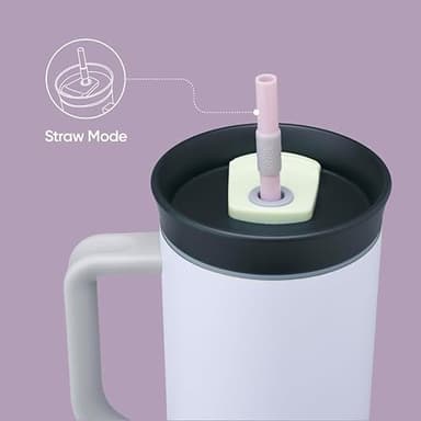 Owala Stainless Steel Triple Layer Insulated Travel Tumbler with Spill Resistant Lid, Straw, and Carry Handle, BPA Free, 40 oz, Purple (Bunny Hop) - Image 4