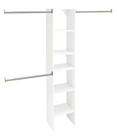 ClosetMaid SuiteSymphony Wood Closet Organizer Starter Kit with Tower and 3 Hang Rods, Shelves, Adjustable, Fits Spaces 4 – 9 ft. Wide, Engineered Wood, Pure White, 16" - Image 1