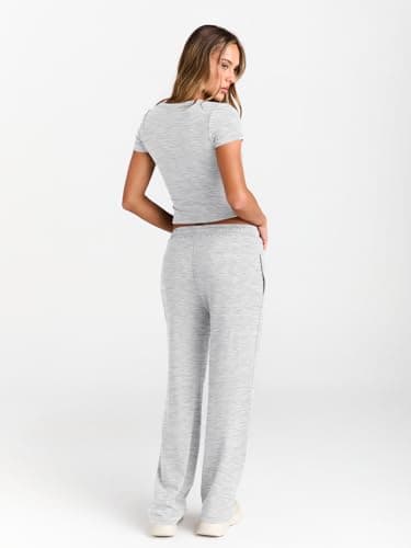 Trendy Queen Womens 2 Two Piece Set 2025 Summer Workout Beach Vacation Gym Clothes Fall Fashion Lounge Matching Sweatsuit Sweat Teacher School Wide Leg Pant Travel Outfit Fitness Athletic Clothing - Image 4