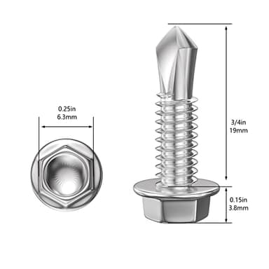 Wensilon (300Pcs) #8×3/4" Hex Washer Head Self Drilling Screws, 410 Stainless Steel Metal SheetScrews，TEK Screws, Sheet Metal Self Tapping Screws - Image 2
