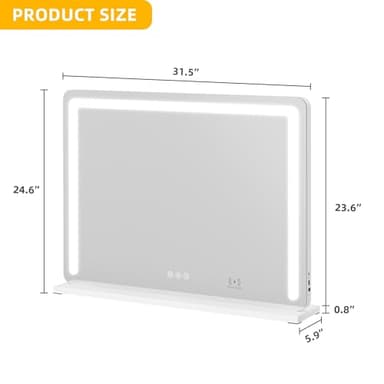 YITAHOME Vanity Mirror with Lights 32"x24" LED Lighted Makeup Mirror, Large Makeup Mirror with Lights, Touch Screen with 3-Color Lighting, Led Mirror Makeup, Dimmable, Wireless Charger, Speaker - Image 2