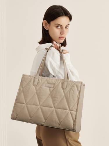 CLUCI Quilted Puffer Tote Bag for Women 15.6 inch Laptop Shoulder Women Briefcase Work Bag for Travel - Image 2