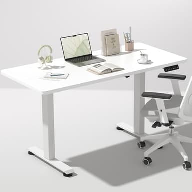 Veken 47.2 Inch Electric Standing Desk, Height Adjustable Sit Stand Up, Wood Desktop, Work Home Office Computer PC Desks, Gaming Writing Study Bedroom Rising Table, Tall Standup Workstation, White - Image 1