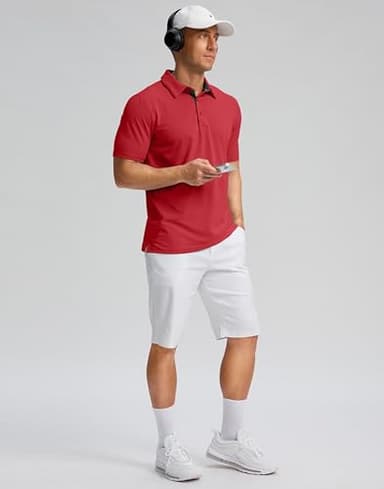 Men's Golf Shirts Dry Fit Moisture Wicking Performance Short Sleeve Collared Polo Shirts for Casual Tennis Bussiness (Dark Red, M) - Image 5