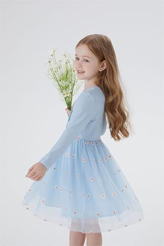 Disney Frozen Elsa Toddler Girl Dress Floral Tulle with Embroidery Long Sleeve Girl Clothes A Line Casual Double-Layer Fall Dresses Blue 5-6 Years - Image 2