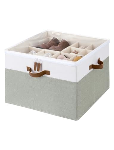 StorageWorks Shoe Organizer for Closet, Fits up to 16 Pairs, Shoe Cubby Storage Containers with Adjustable Dividers and Clear Cover, Green & White - Image 1