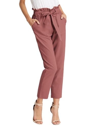 GRACE KARIN Women's Pants Trouser Slim Casual Cropped Paper Bag Waist Pants Salmon Pink M - Image 1