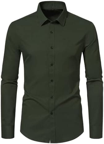 Men's Long Sleeve Button Up Shirts Solid Slim Fit Casual Business Formal Dress Shirt - Image 3