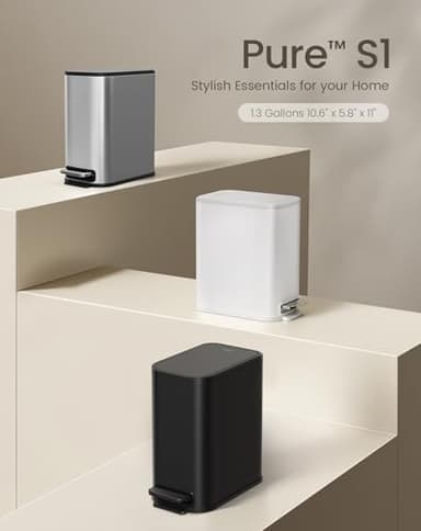 Cesun Small Bathroom Trash Can with Lid Soft Close, Step Pedal, 5 Liter / 1.3 Gallon Stainless Steel Garbage Can with Removable Inner Bucket, Waste Basket for Bathroom, Bedroom (White) - Image 7