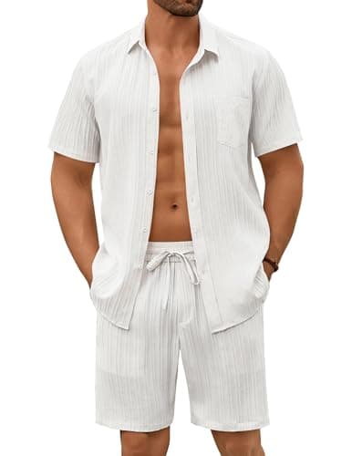COOFANDY Men's Summer Short Sets Vacation Outfit Casual Button Down Shirt Beach Wedding Attire - Image 1