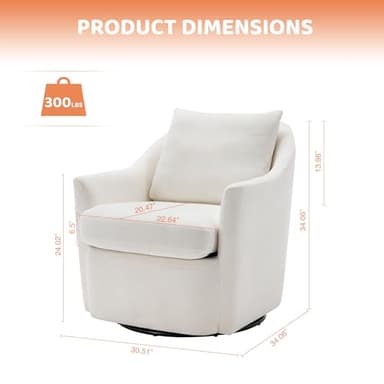 COLAMY Swivel Accent Chair Set of 2, Armchair Round Barral Chair, 360° Swivel Living Room Side Chair Upholstered Soft Cushion for Nursery/Bedroom - Beige - Image 2