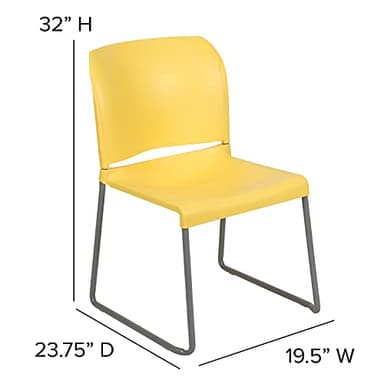 Flash Furniture HERCULES Series 5 Pack 880 lb. Capacity Yellow Full Back Contoured Stack Chair with Gray Powder Coated Sled Base - Image 3