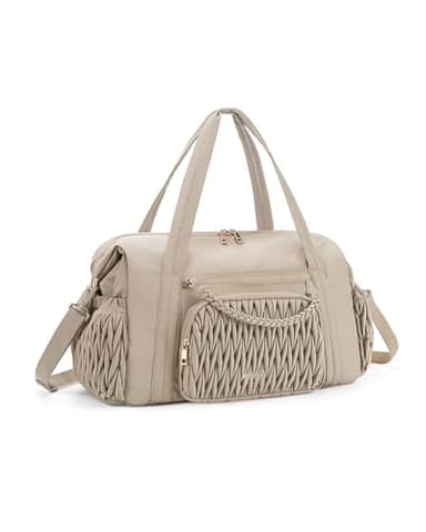 BAGSMART Quilted Duffle Bag for Women, Weekender Overnight Gym Travel Carry-On Bag, Camel - Image 7