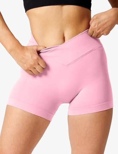 YEOREO Women Scrunch Workout Shorts Butt Lifting 3.5" V Cross Waist Amplify Shorts Gym Shorts Light Pink M - Image 2