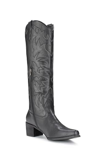 IUV Cowboy Boots For Women Knee High Western Cowgirl Boots Snip Toe Side Zipper Chunky Heel - Image 2