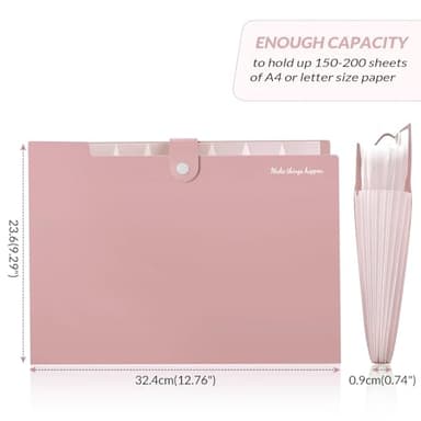 SKYDUE 8 Pockets Expanding File Folders, Accordion Folders, Portable Paper Bill Receipt Organizer, Letter Size, Home College School Office Supplies, Pink - Image 3