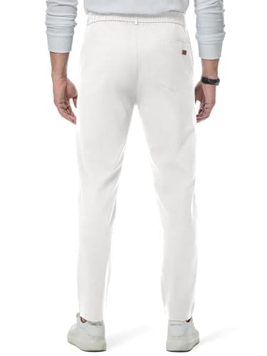 JMIERR Men's Stretch Chino Pants Business Casual Essentials Elastic Waist Classic Fit Tapered Cotton Twill Work Athletic Golf Dress Trousers, M, White - Image 3