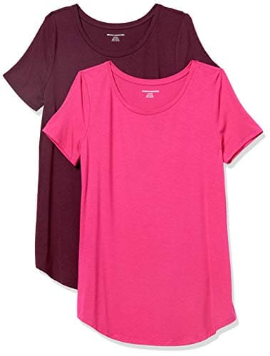 Amazon Essentials Women's Short-Sleeve Scoopneck Tunic, Pack of 2, Bright Pink/Burgundy, Medium - Image 1
