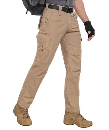 Zoofly Cargo Pants for Men Elastic Waist Ripstop Tactical Pants for Men Polyester Waterproof Moto Pants with Pockets Khaki 36W*30L - Image 1