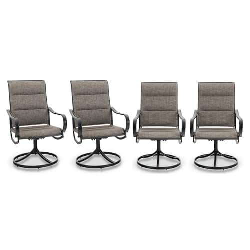 PHI VILLA Swivel Outdoor Chairs Set of 4, All Weather Mesh Fabric Patio Dining Chair with Padded Textilene & E-Coating Metal Frame for Deck Lawn Garden - Image 1