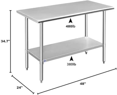 ROCKPOINT Stainless Steel Table for Prep & Work 24x48 Inches, NSF Metal Commercial Kitchen Heavy Duty Table with Adjustable Under Shelf and Table Foot for Restaurant, Home and Hotel - Image 3