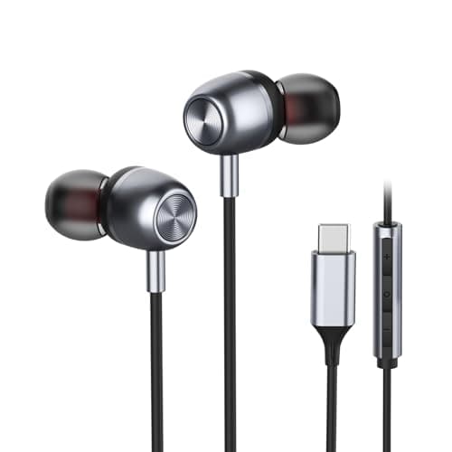 USB C Headphones for Samsung S23 FE S22 S21 S20 A53 A54 Wired Earbuds Metal in-Ear Type C Earphone with Microphone Volume Control Bass Stereo for iPhone 15 Pro Max iPhone 16 Pro Max Pixel 6 6a 7a 8 5