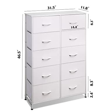 WLIVE Fabric Dresser for Bedroom with 10 Drawers, Tall Chest of Drawers, White Dressers Bedroom Furniture, Storage Organizer Unit with Bins for Closet, Hallway, Living Room, Entryway - Image 3
