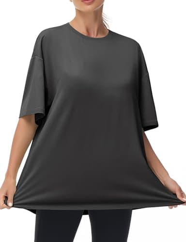 THE GYM PEOPLE Women's Casual Oversized T-Shirts Summer Crewneck Short Sleeve Workout Basic Tee Tops Dark Grey - Image 6
