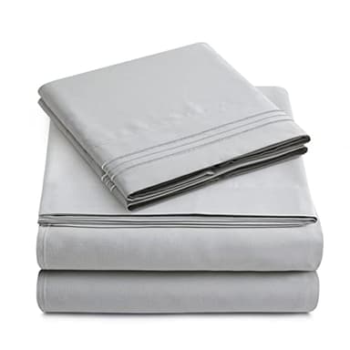 Yamel Home - Queen Size Bed Sheet Set - Luxurious Feeling - 2000 - Breathable & Cooling Sheets- Deep Pockets fit up to 16'' - Wrinkle Free - Supreme Collection - Silver, Queen - Image 1