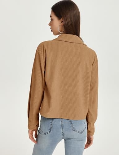 Flygo Womens Fashion Cropped Jacket Corduroy Button Down Shirt Shacket Jackets Lightweight Spring Jackets 2025 Trendy(Khaki-XS) - Image 3