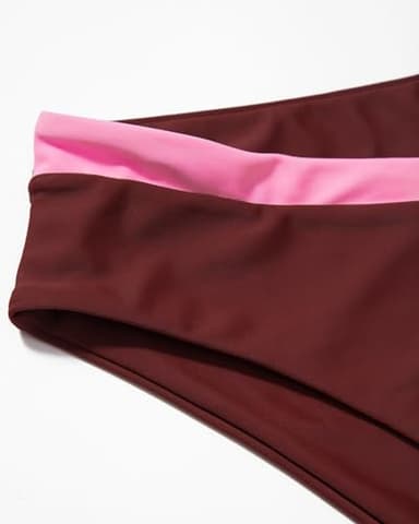 SUUKSESS Women Triangle High Cut Bikini Sets Sexy High Waisted Color Block Two Piece Swimsuits Push Up Bathing Suits(Brown Color Block,S) - Image 4