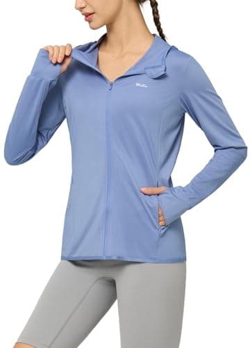 Willit Women's UPF 50+ Sun Protection Shirts UV Long Sleeve Zip Hoodies SPF Lightweight Jacket Hiking Outdoor with Pockets Fog Blue Medium - Image 1
