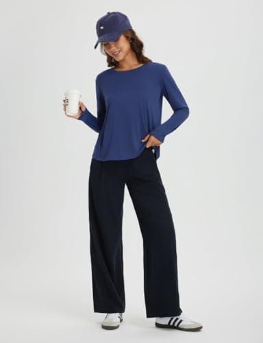 baleaf Women's Long Sleeve Workout Tops Athletic Shirts Split Back Running Gym Quick Dry Sun Protection UPF 50+ Navy Blue M - Image 7