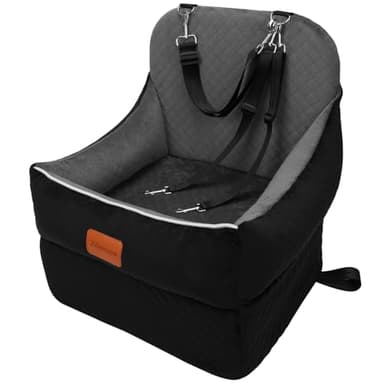 Car Dog Booster Seat,Interior Height 7 Inches Elevated for Small Dog up to 35 lbs,Pet Car Travel Safety Seat with 2 Safety Leashes,Storage Pockets,Non-Slip Bottom(Lookout-Black Outside Grey Inside) - Image 1