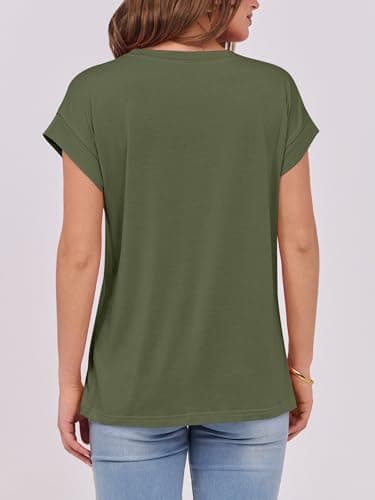ANRABESS Womens Tops Summer Cap Sleeve Basic Tee Shirts 2025 Trendy Loose Fit Casual Dressy Business Work Tshirts Clothes Army Green Large - Image 5