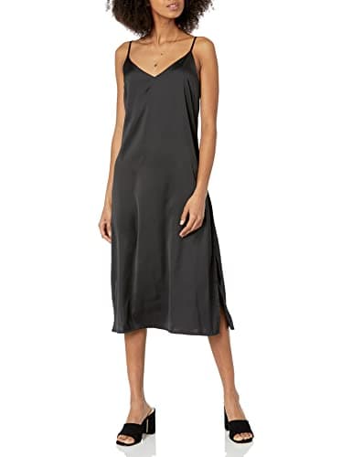 The Drop Women's Ana Silky V-Neck Midi Slip Dress Dress, -Black, L - Image 1