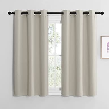 NICETOWN Kitchen Curtains for Decoration, Thermal Insulated Grommet Room Darkening Draperies/Panels for Laundry (Natural, 2 Panels, W42 x L50 inches) - Image 1