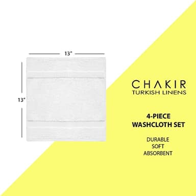 Chakir Turkish Linens | Hotel & Spa Quality 100% Cotton Premium Turkish Towels | Soft & Absorbent (4-Piece Washcloths, White) - Image 6