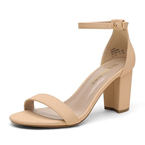 DREAM PAIRS Women's Chunk Low Heel Pump Sandals,Size 7,Nude/Nubuck,CHUNK - Image 1