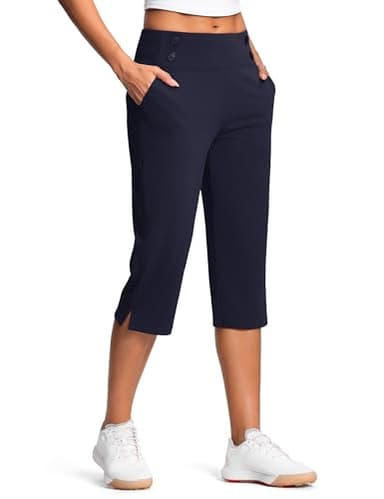 ISEEGZ 18" Dressy Capri Pants for Women High Waist Stretch Womens Golf Capris Pants for Summer with Pockets Work Casual Navy - Image 2