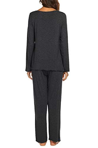 Ekouaer Womens Pajama Sets 2 Piece Lounge Set Fall Winter Pajamas Long Sleeve Pjs Top and Pants Soft Pj Sets Loose Sleepwear Dark Gray - Image 2