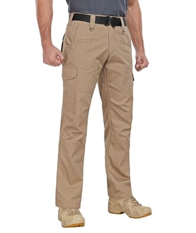 Zoofly Cargo Pants for Men Elastic Waist Ripstop Tactical Pants for Men Polyester Waterproof Moto Pants with Pockets Khaki 36W*30L - Image 5