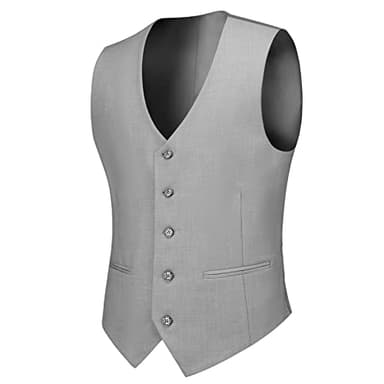 Cooper & Nelson Men's Suit Slim Fit, 3 Piece Suits for Men, One Button Jacket Vest Pants with Tie, Tuxedo Set Light Grey L - Image 4