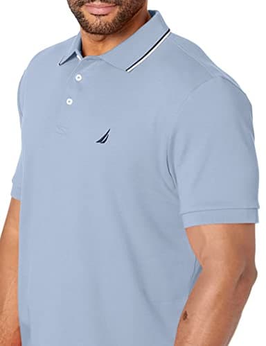 Nautica Men's Classic Fit Short Sleeve Dual Tipped Collar Polo Shirt, Lake City Blue, Medium - Image 3