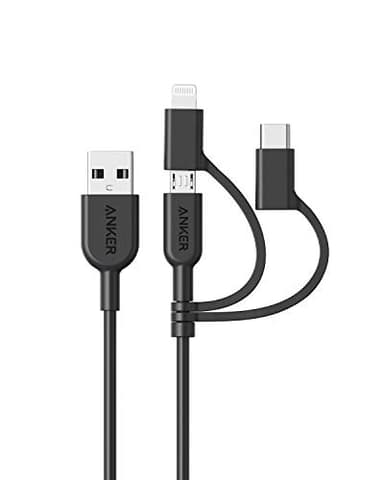 Anker Powerline II 3-in-1 Cable, Lightning/Type C/Micro USB Cable for iPhone, iPad, Huawei, HTC, LG, Samsung Galaxy, Sony Xperia, Android Smartphones, iPad Pro 2018 and More(3ft, Black) - Image 1